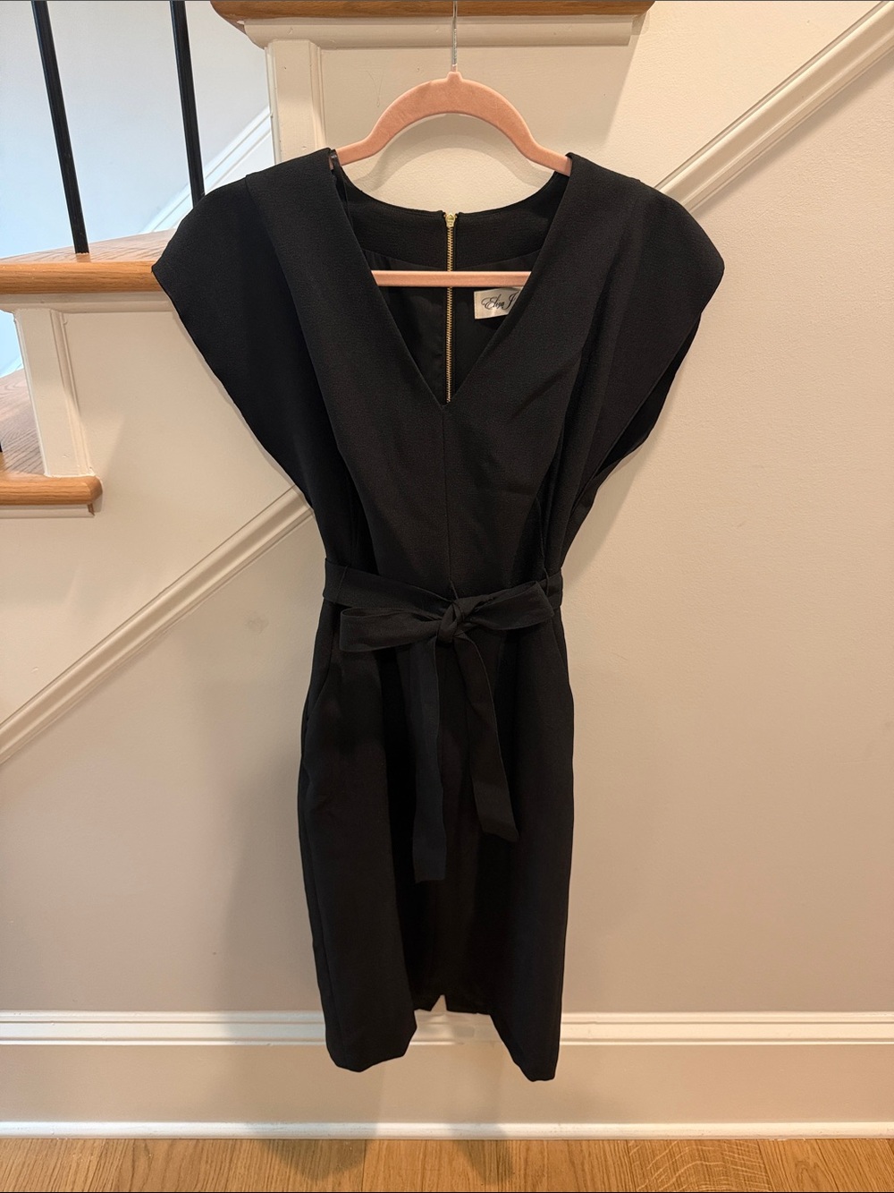 Eliza J Black V-Neck Tie-Waist Mini Dress